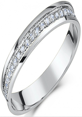 Platinum flat court diamond half eternity wedding ring