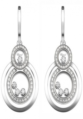 Chopard happy 8 diamond & 18k white gold drop earrings women's