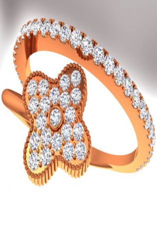 Van cleef & arpels clover collection diamonds cz ring 18kt rose gold