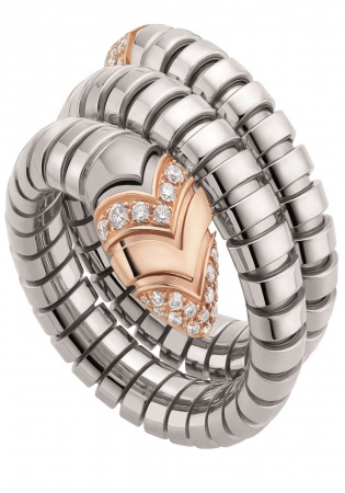 Bvlgari 18k rose gold diamond and steel serpenti ring