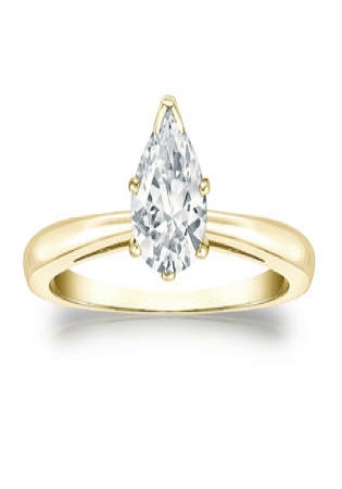 Diamond wish igi certified 18k yellow gold pear diamond ring v end prong 3/4cttw g-h color vs2-si1 clarity