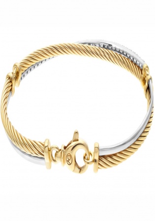 David yurman 18k white and yellow gold bracelet with diamonds accents