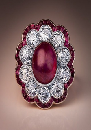 Edwardian antique ruby diamond platinum gold engagement ring c.1910