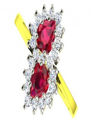 Milan ruby two cluster pear cut ruby diamond vintage ring 14k gold