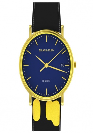 Milan & ruby 18k yellow gold quartz men's watch