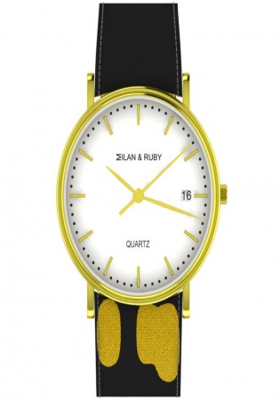 Milan & ruby 18k yellow gold white dial quartz men's watch