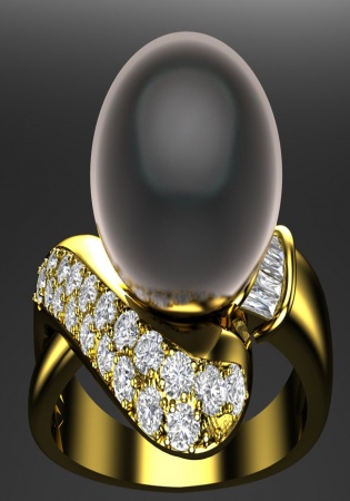 Pearl 18k yellow gold cross boucheron 0.60ct diamond round baguette 