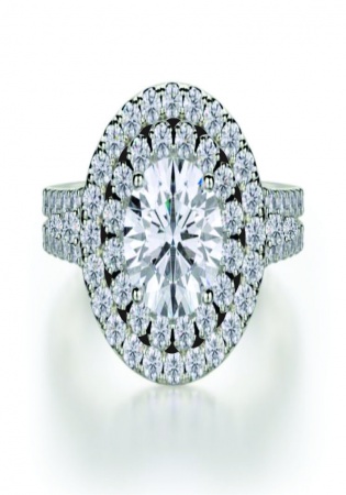 18k white gold double halo split shank engagement ring