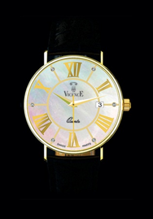 Vicence 14k yellow gold natural diamond v40181501 quartz watch 35mm