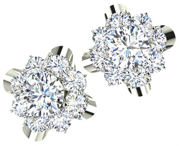 18k w gold diamond halo floral women's earrings H1