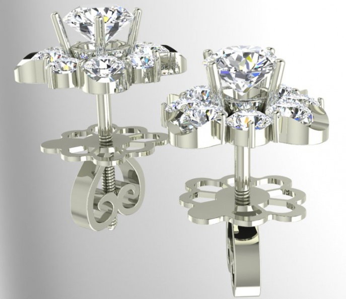 18k w gold diamond halo floral women's earrings H3