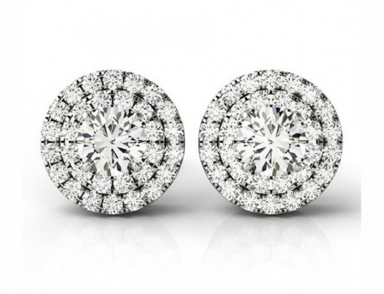 1 carat forever one moissanite & diamond double halo bridal stud earrings H0