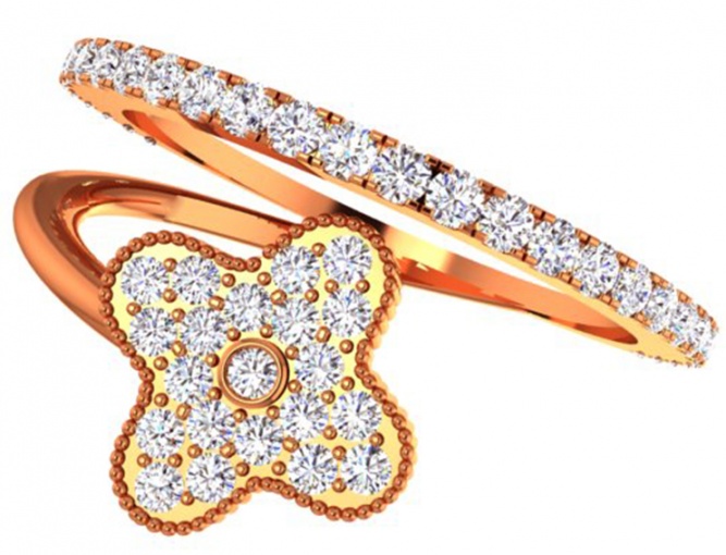 Van cleef & arpels clover collection diamonds cz ring 18kt rose gold H0