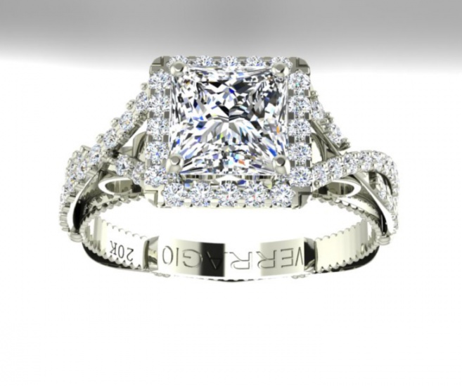 Verragio parisian diamond princess halo 20k white gold engagement women' ring H1