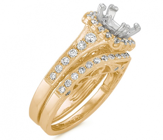 Shane co halo vintage diamond wedding set in 14k yellow H0