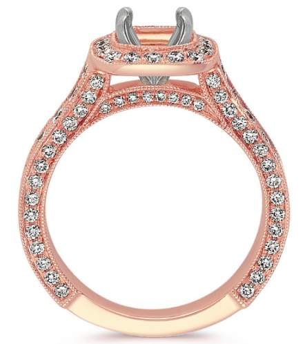 Cushion halo vintage engagement ring in 14k rose gold for women H2