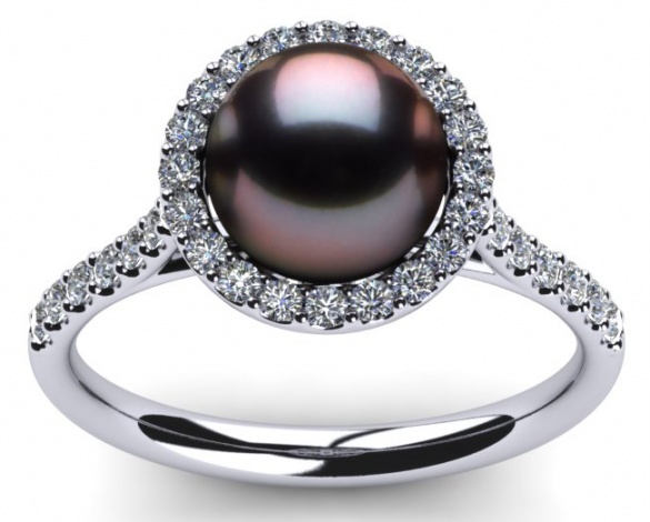 14k white gold diamond and aubergine tahitian pearl ring H0