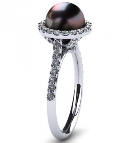 14k white gold diamond and aubergine tahitian pearl ring H1