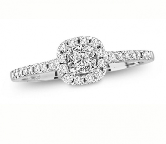 Christian dior 1/2 ct. t.w. round-cut diamond halo engagement ring in 14k white gold H0