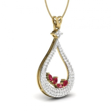 Red ruby gem stone with diamond pendant 18k yellow gold 1.48 ct ij-si H0
