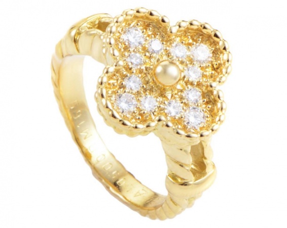 Van cleef & arpels vintage alhambra yellow gold diamond ring H0