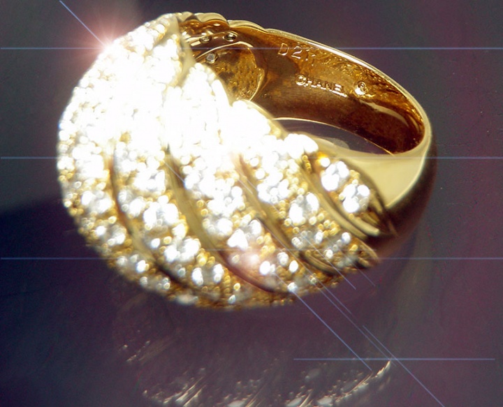Chanel 18k gold yellow diamond dome vintage band ring handmade H0
