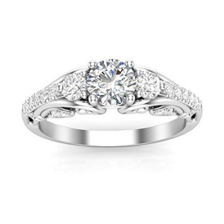 14k white gold three stone royal engagement ring vintage engagement ring H0