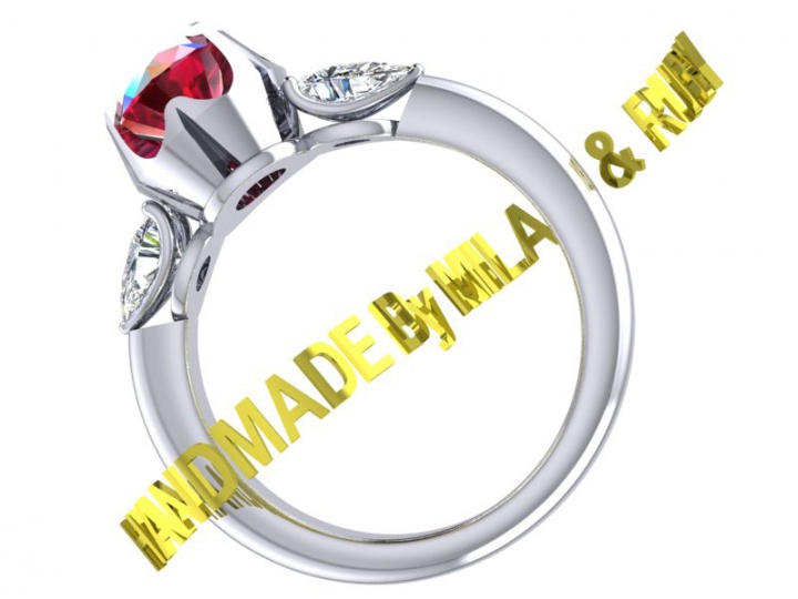 Milan ruby 0251 tri-stone pear cut diamond vintage ring pt1000 H0