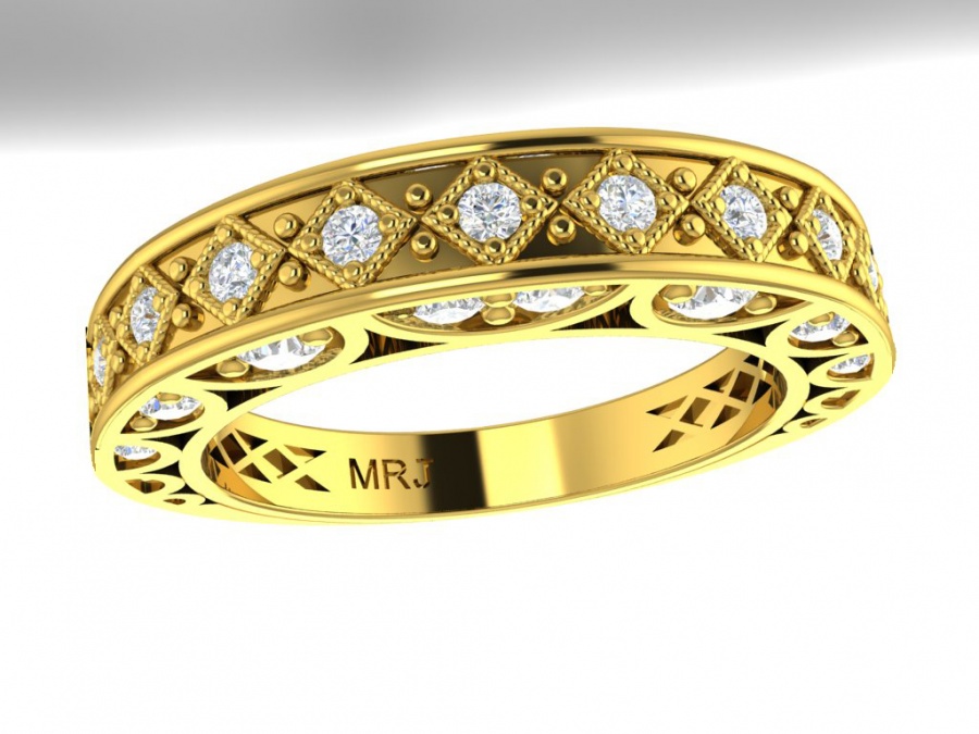 Milan & ruby pave diamond milgrain style-vintage ring 14k yellow gold H0