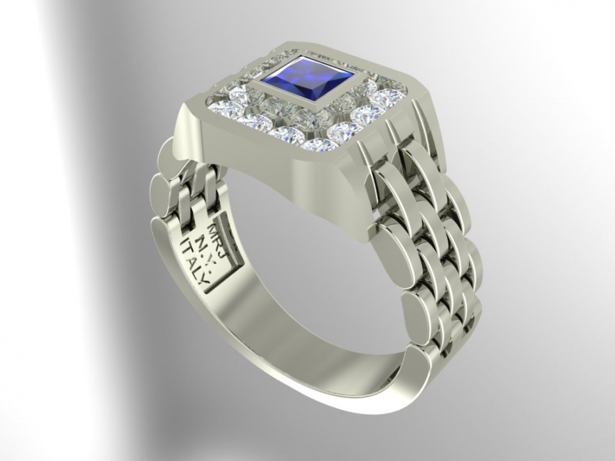 Milan & ruby diamond blue sapphire watch style design-vintage ring 18k white gold H0