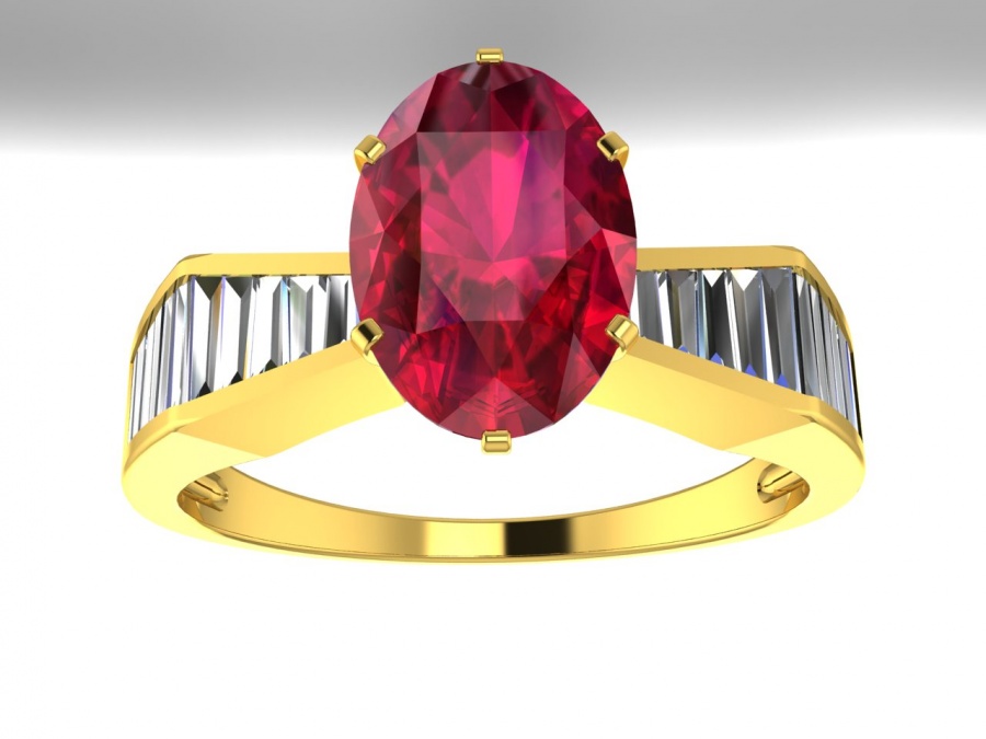 Milan & ruby diamond baguette ruby oval vintage-style ring 18k yellow gold H1
