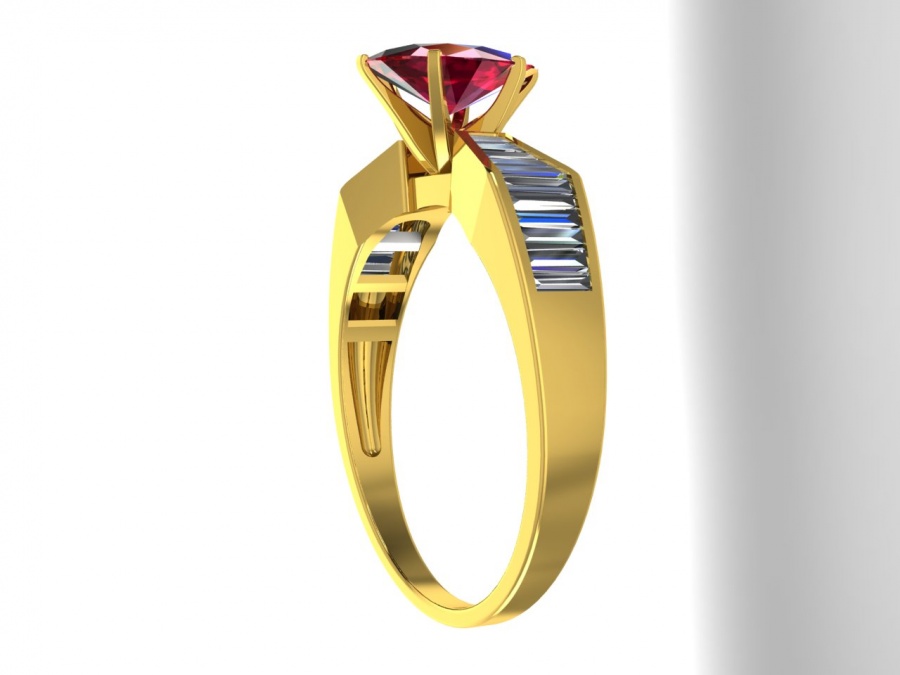 Milan & ruby diamond baguette ruby oval vintage-style ring 18k yellow gold H2