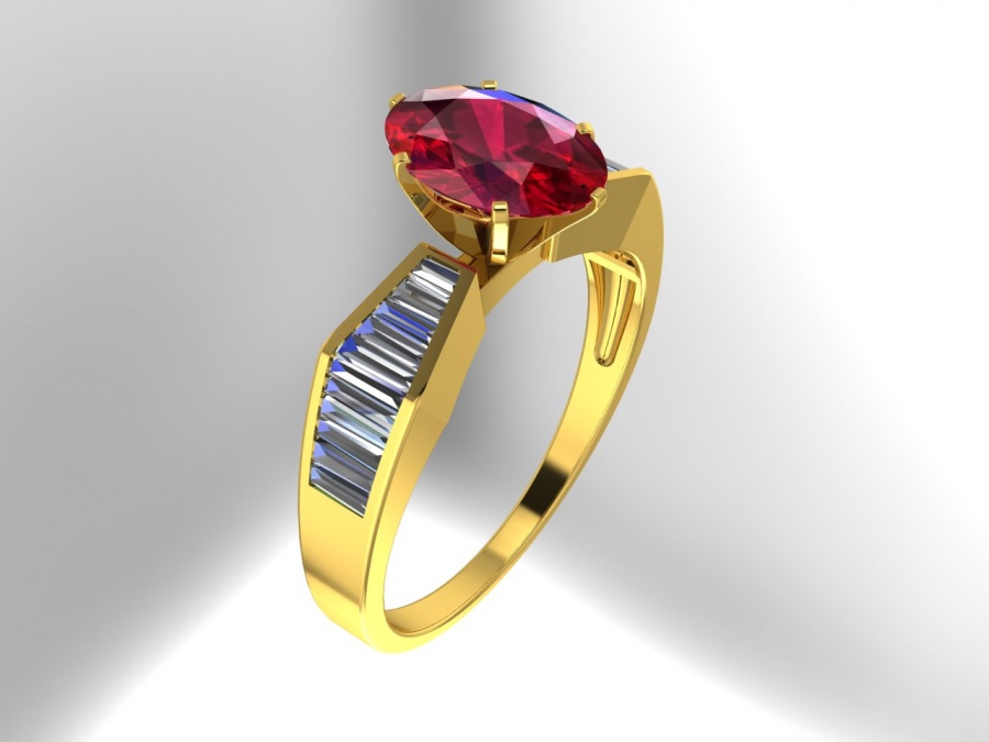 Milan & ruby diamond baguette ruby oval vintage-style ring 18k yellow gold H3