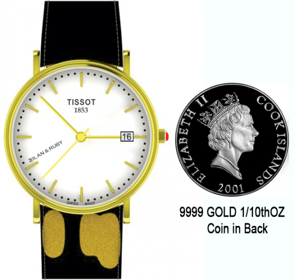 Milan & ruby by tissot ss quartz men's watch with elizabeth ii 2001 cook islands coin H0