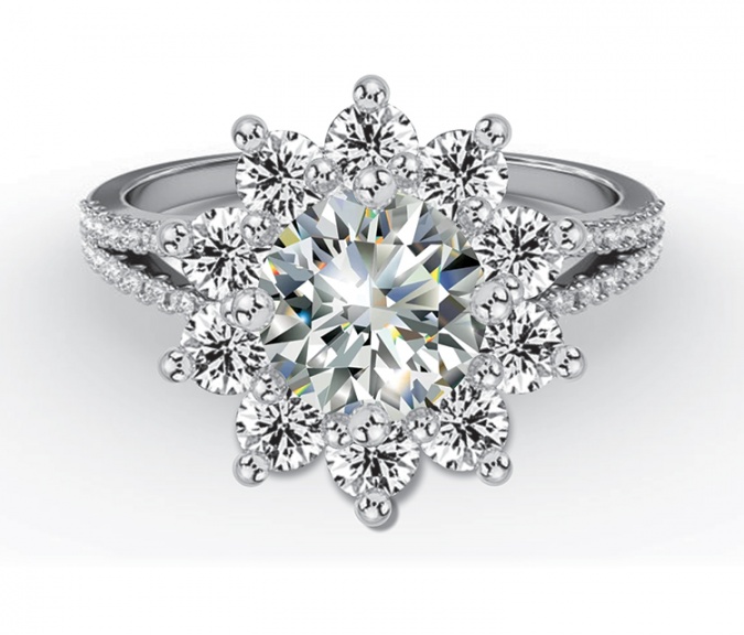 Rickman diamond split shank 14k gold pave engagement ring H0