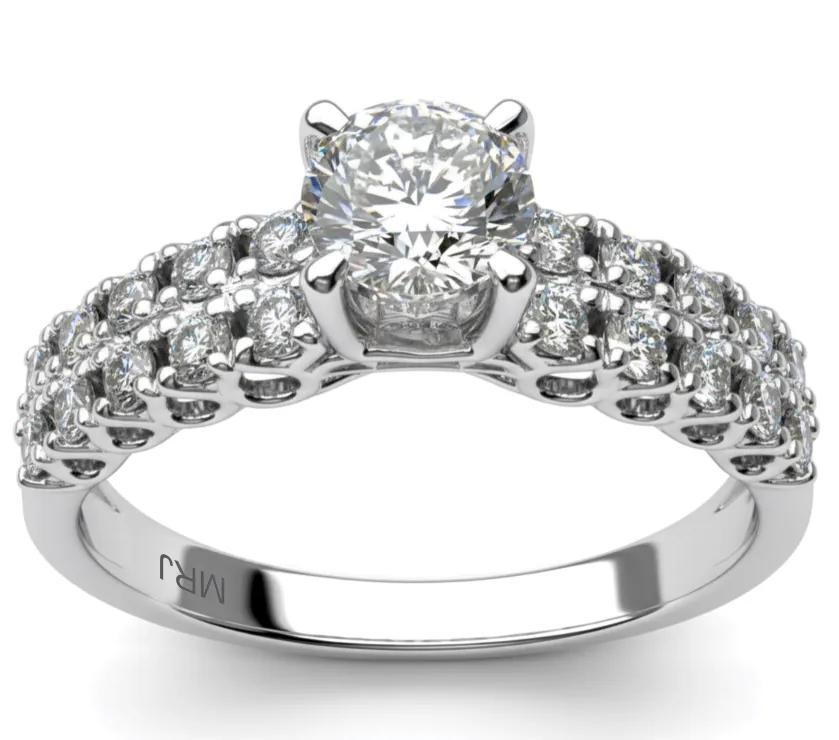 14K Diamond Pave Share Prongs Straigth Double Rows Engagement by MRJ