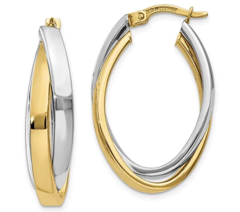 ARR Polished 14k Two-Tone Gold Puffed Hoop Earrings made by Turkey