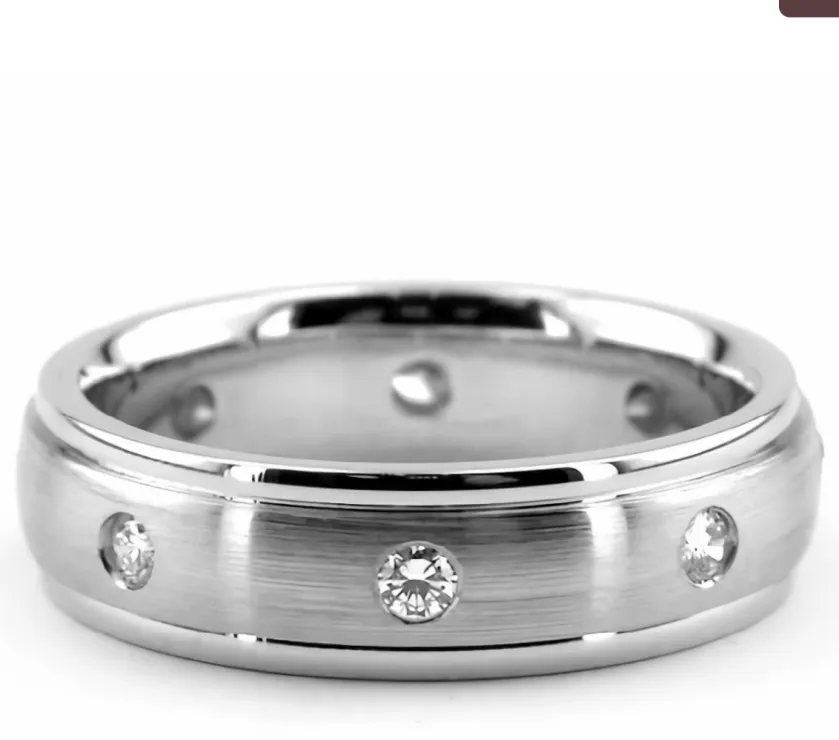 Men's Diamond Eternity Wedding Ring Domed Satin Band
