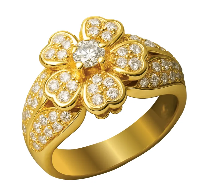 Eilan Ruby Diamond Eleven-Stone Flower Art Pave Vintage Ring 18K MRJ