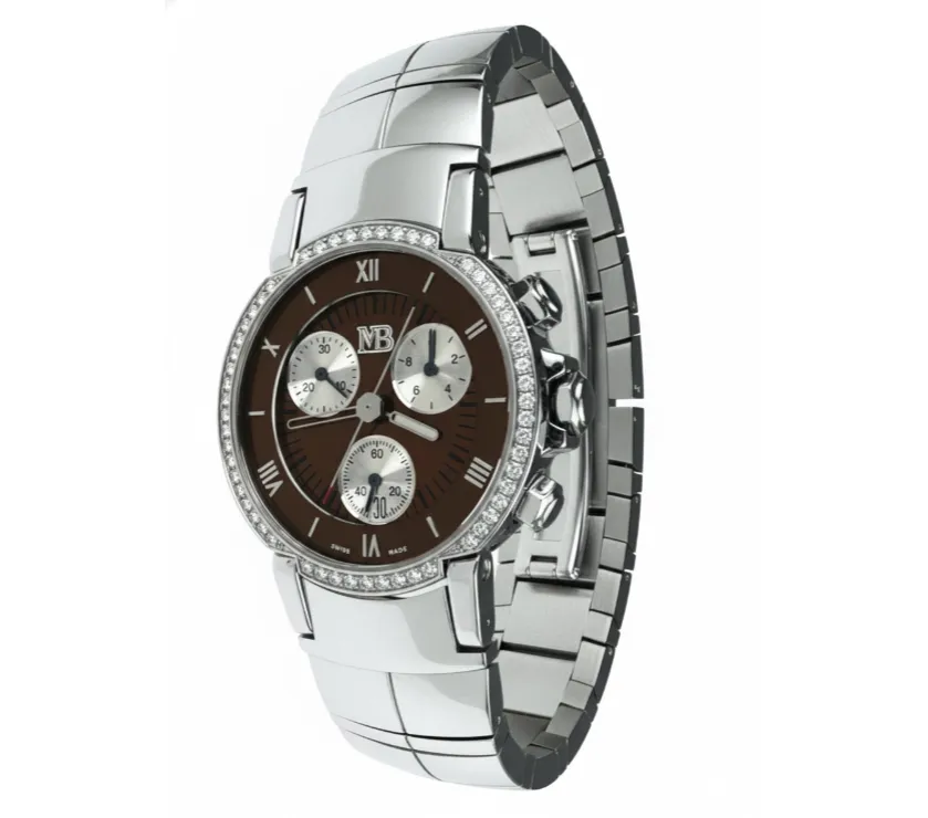 Milan Bulgari MB Sirio Diamond Chrono Brown Dial Quartz Watch 33.5MM